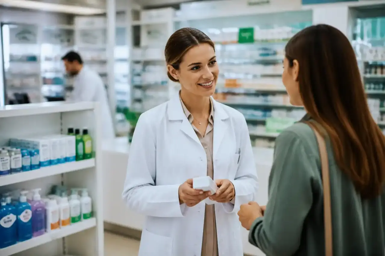 Interface moderne de santé locale avec carte du 77, croix verte et repères de pharmacies