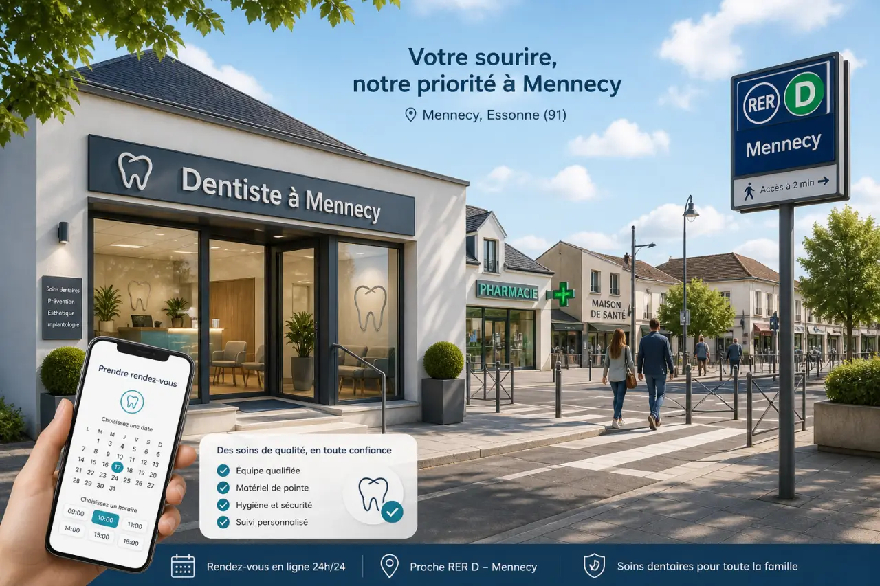 Dentiste à Mennecy : rendez-vous en ligne, accès RER D et soins à vérifier
