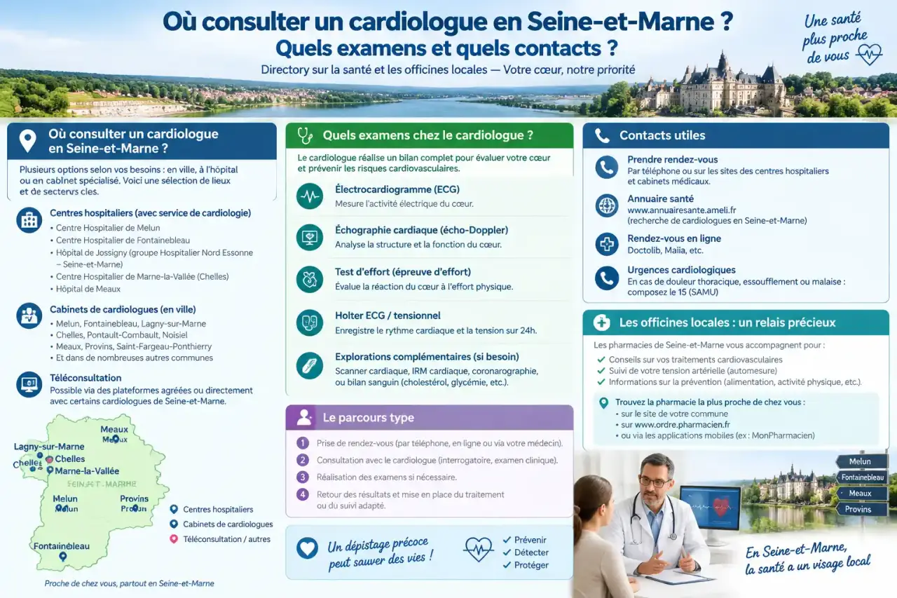 Où consulter un cardiologue en Seine-et-Marne, quels examens et quels contacts ?